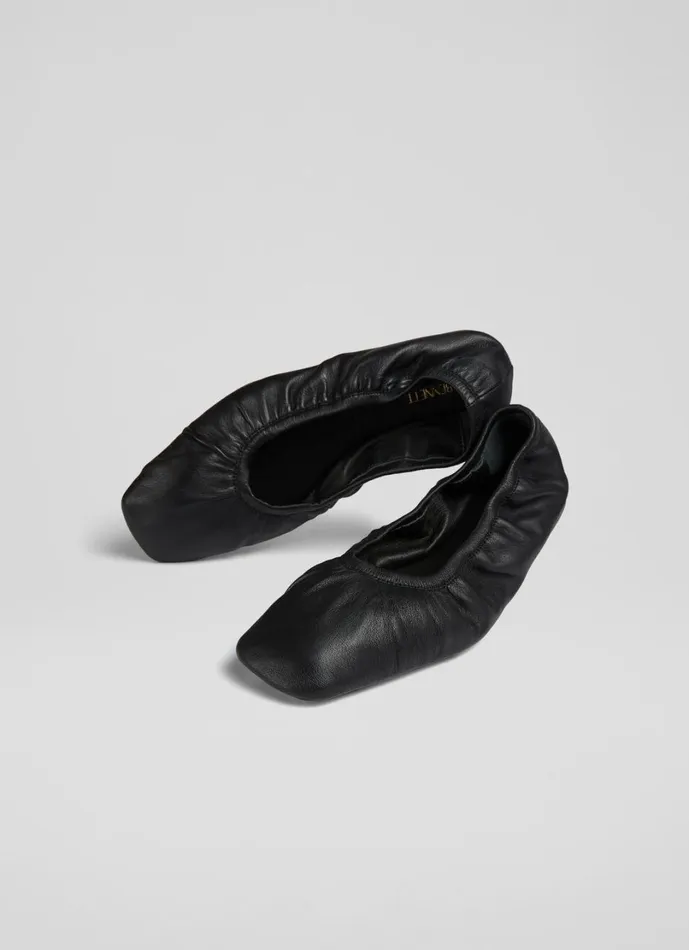 LKBennett Flats Women Tayla Black Leather Folded Ballerina Flats LKBennett Flats Women Tayla Black Leather Folded Ballerina Flats