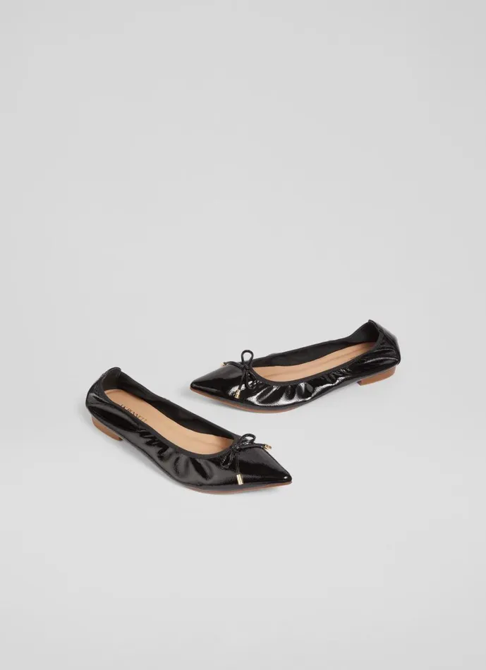 LKBennett Flats Women Tilly Black Leather Pointed Ballerina Flats LKBennett Flats Women Tilly Black Leather Pointed Ballerina Flats