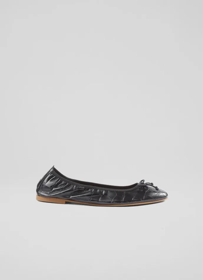 LKBennett Flats Women Trilly Black SnakeEffect Leather Ballet Pumps