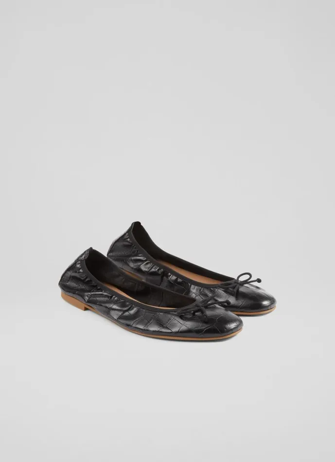 LKBennett Flats Women Trilly Black SnakeEffect Leather Ballet Pumps LKBennett Flats Women Trilly Black SnakeEffect Leather Ballet Pumps