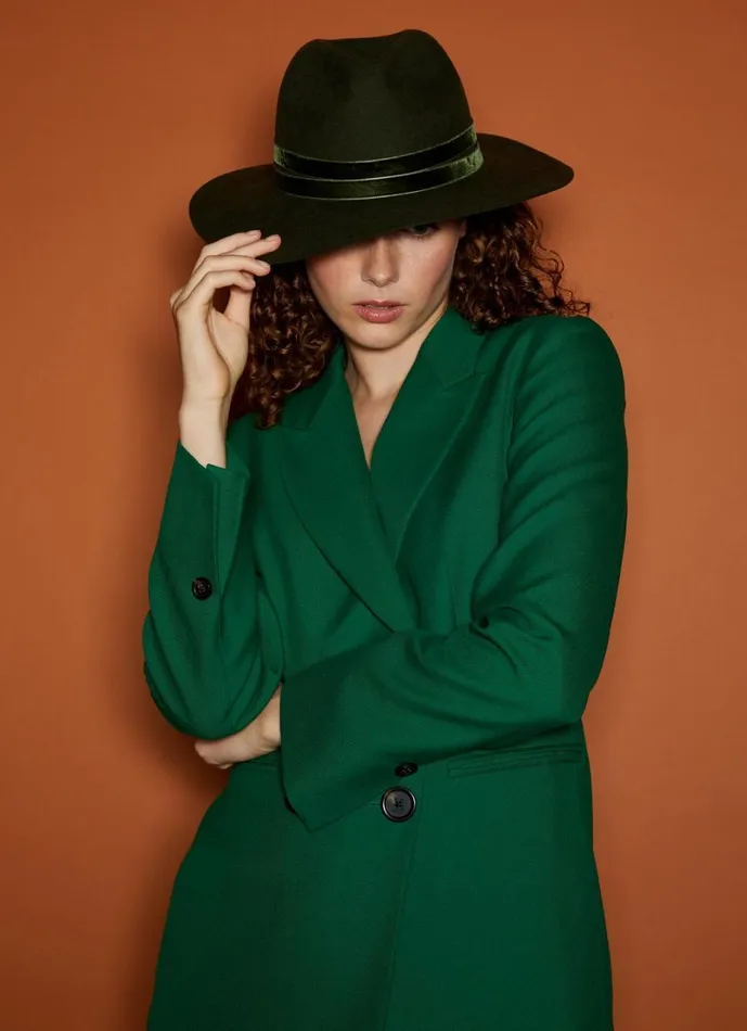 LKBennett Hats and Fascinators Women Sutton Green WoolBlend Velvet Trim Trilby