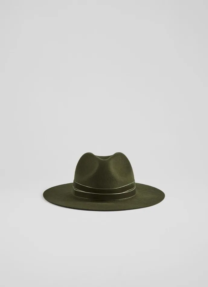 LKBennett Hats and Fascinators Women Sutton Green WoolBlend Velvet Trim Trilby LKBennett Hats and Fascinators Women Sutton Green WoolBlend Velvet Trim Trilby