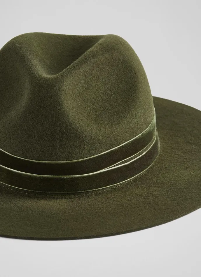 LKBennett Hats and Fascinators Women Sutton Green WoolBlend Velvet Trim Trilby LKBennett Hats and Fascinators Women Sutton Green WoolBlend Velvet Trim Trilby