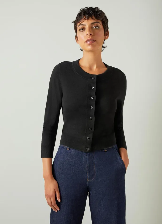 LKBennett Knitwear Women Connie Black Sustainably Sourced Merino Wool Cardigan LKBennett Knitwear Women Connie Black Sustainably Sourced Merino Wool Cardigan