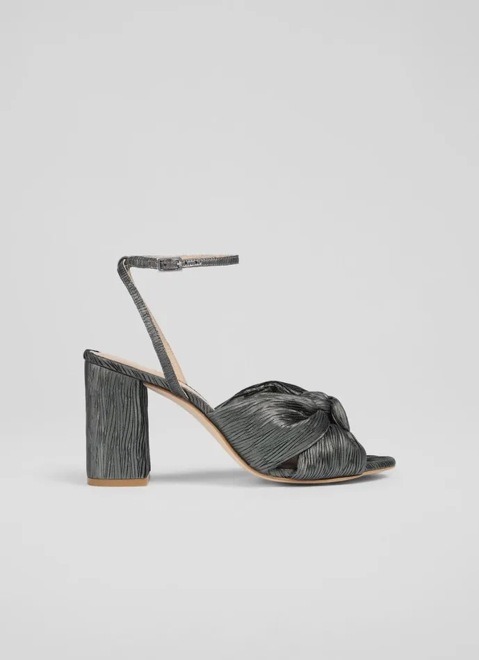 LKBennett Sandals Women Eliana Pewter Knotted Round Heel Formal Sandals