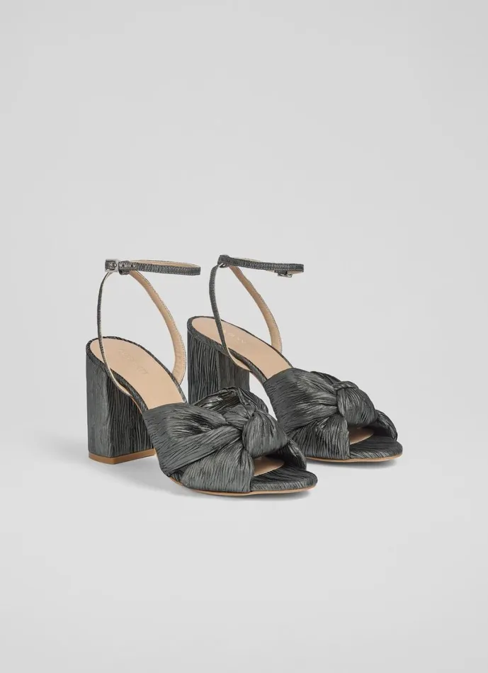 LKBennett Sandals Women Eliana Pewter Knotted Round Heel Formal Sandals LKBennett Sandals Women Eliana Pewter Knotted Round Heel Formal Sandals
