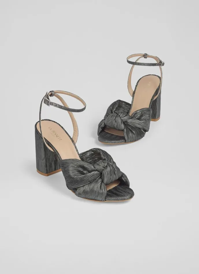 LKBennett Sandals Women Eliana Pewter Knotted Round Heel Formal Sandals LKBennett Sandals Women Eliana Pewter Knotted Round Heel Formal Sandals