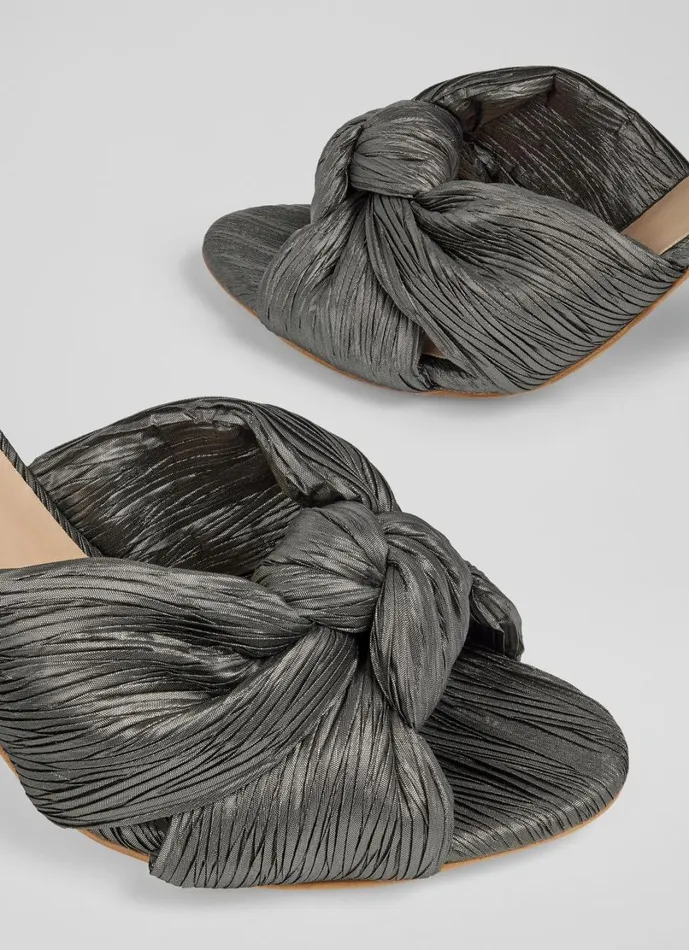 LKBennett Sandals Women Eliana Pewter Knotted Round Heel Formal Sandals LKBennett Sandals Women Eliana Pewter Knotted Round Heel Formal Sandals