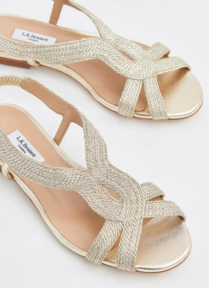 LKBennett Sandals Women Renee Gold Rope Flat Sandals LKBennett Sandals Women Renee Gold Rope Flat Sandals