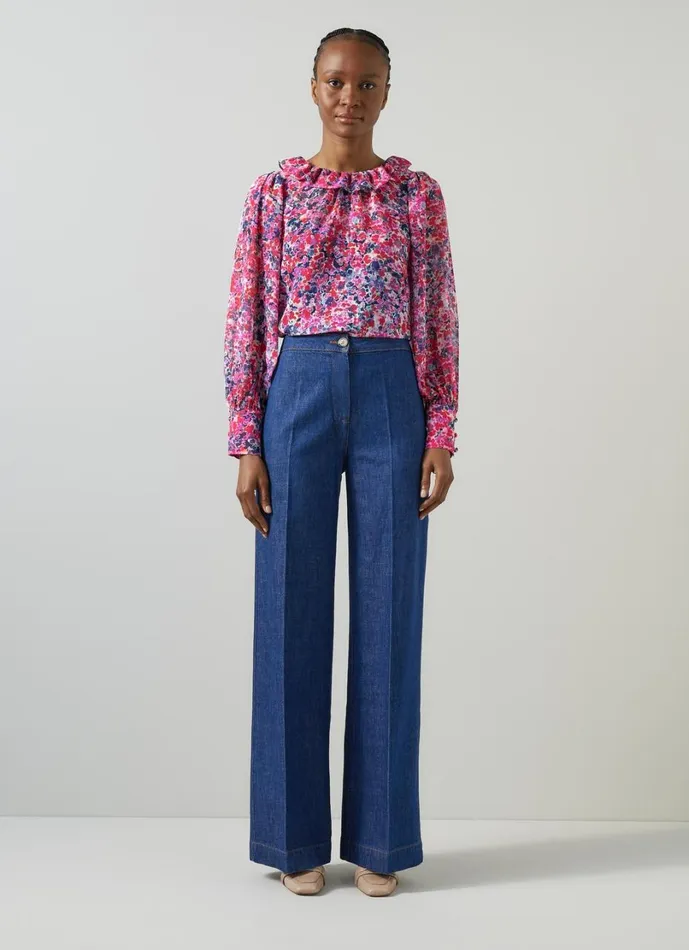 LKBennett Shirts And Blouses Women Erin Pink Multi Watercolor Floral Blouse LKBennett Shirts And Blouses Women Erin Pink Multi Watercolor Floral Blouse