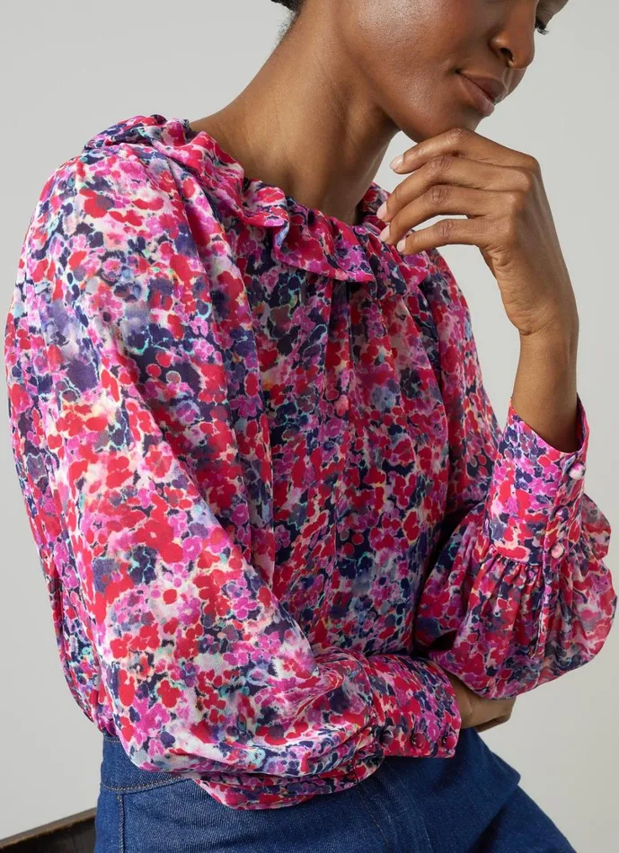 LKBennett Shirts And Blouses Women Erin Pink Multi Watercolor Floral Blouse LKBennett Shirts And Blouses Women Erin Pink Multi Watercolor Floral Blouse