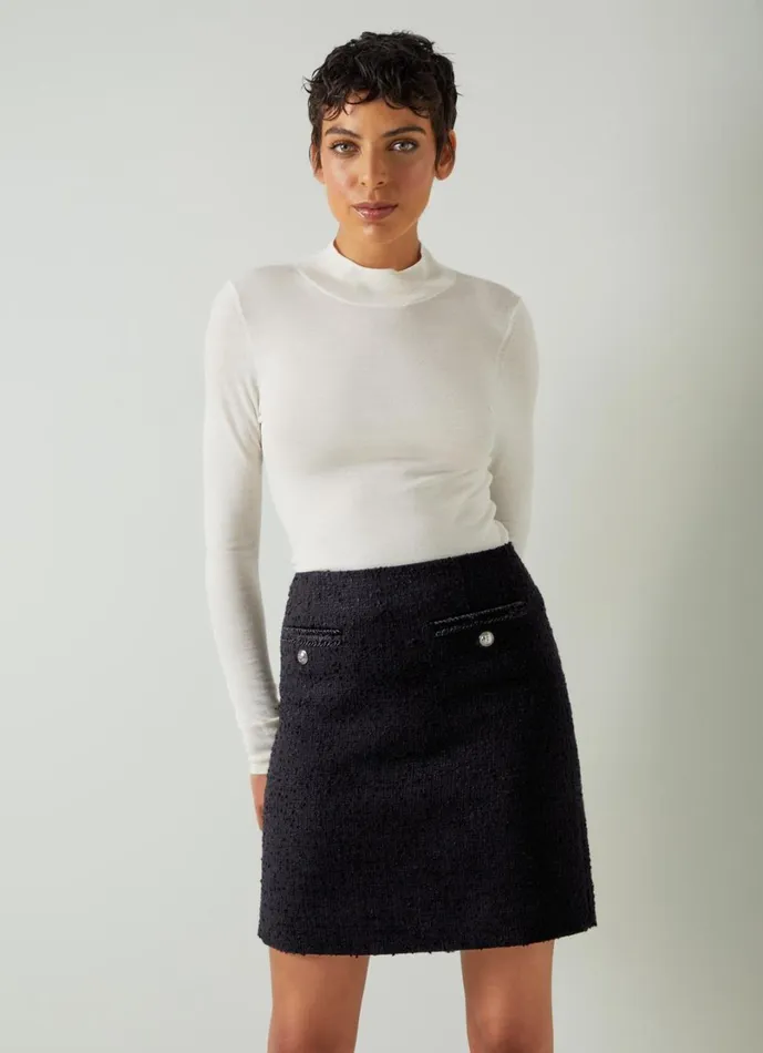 LKBennett Skirts Women Charlie Black Tweed Recycled Cotton Trim Skirt LKBennett Skirts Women Charlie Black Tweed Recycled Cotton Trim Skirt