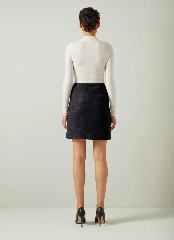 LKBennett Skirts Women Charlie Black Tweed Recycled Cotton Trim Skirt LKBennett Skirts Women Charlie Black Tweed Recycled Cotton Trim Skirt