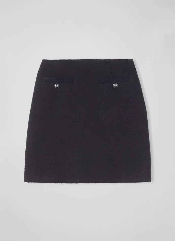 LKBennett Skirts Women Charlie Black Tweed Recycled Cotton Trim Skirt LKBennett Skirts Women Charlie Black Tweed Recycled Cotton Trim Skirt