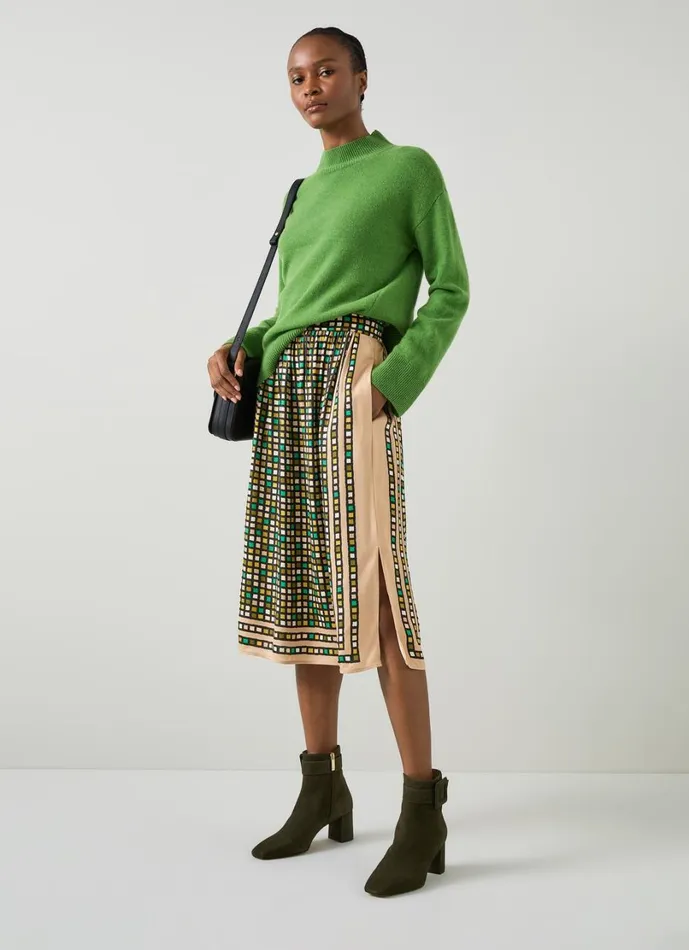 LKBennett Skirts Women Ethel Green And Beige Geometric Print Skirt