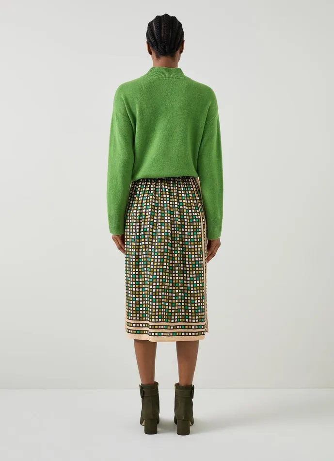 LKBennett Skirts Women Ethel Green And Beige Geometric Print Skirt LKBennett Skirts Women Ethel Green And Beige Geometric Print Skirt