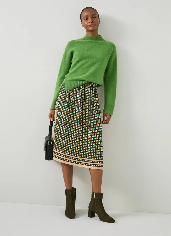 LKBennett Skirts Women Ethel Green And Beige Geometric Print Skirt LKBennett Skirts Women Ethel Green And Beige Geometric Print Skirt