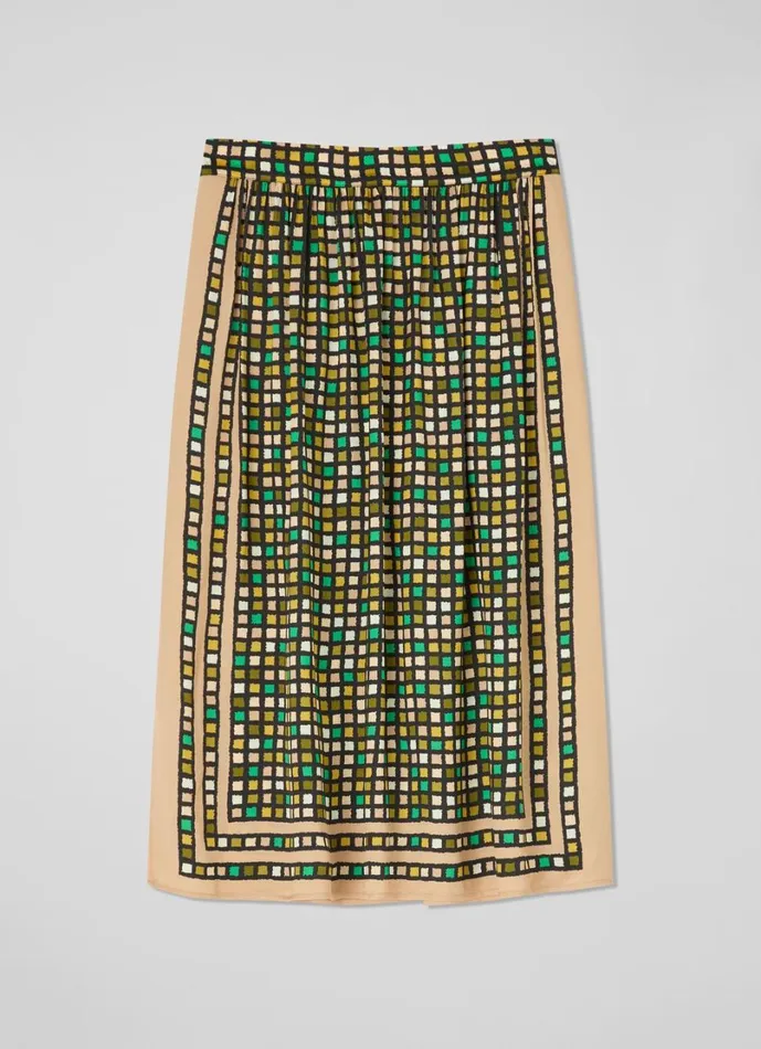 LKBennett Skirts Women Ethel Green And Beige Geometric Print Skirt LKBennett Skirts Women Ethel Green And Beige Geometric Print Skirt