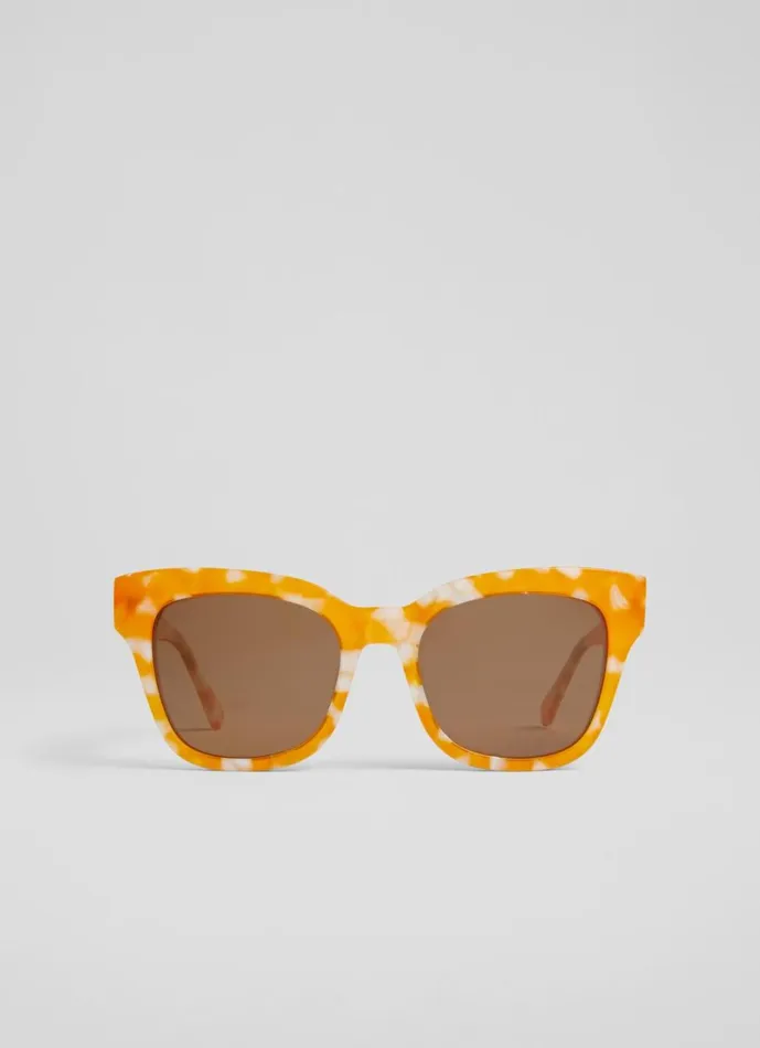 LKBennett Sunglasses Women Sabella Yellow TortoiseEffect Acetate Sunglasses