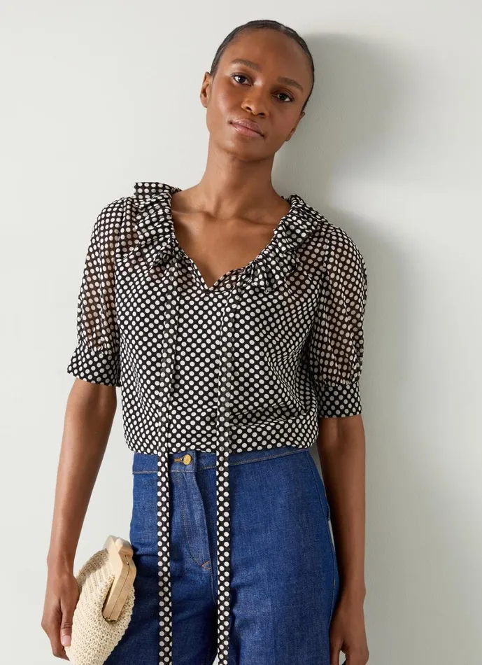 LKBennett Tops Women Coco Black And Ecru Polka Dot Blouse