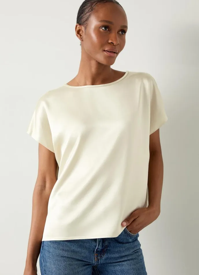 LKBennett Tops Women Lena Ecru Satin Relaxed Top LKBennett Tops Women Lena Ecru Satin Relaxed Top