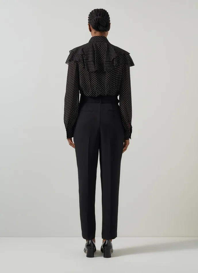 LKBennett Tops Women Margaux Black and Ivory Ruffle Shoulder Blouse LKBennett Tops Women Margaux Black and Ivory Ruffle Shoulder Blouse