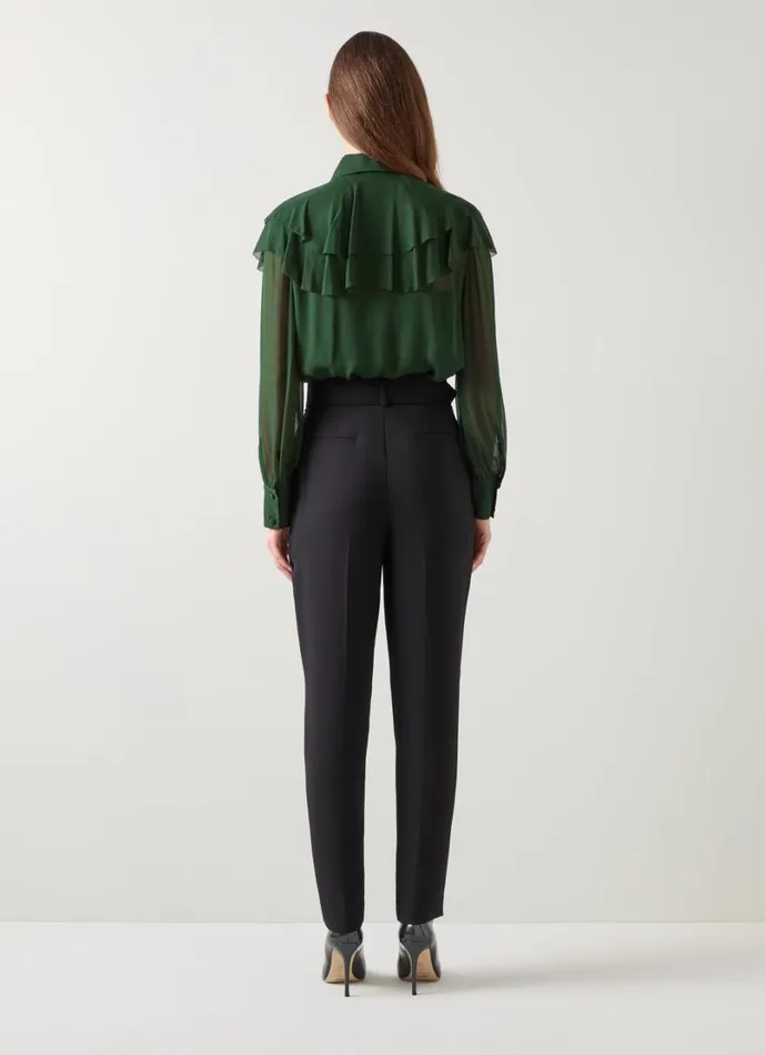 LKBennett Tops Women Margaux Dark Green Ruffle Shoulder Blouse