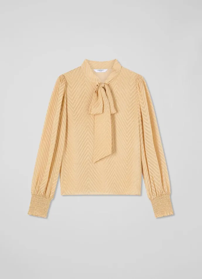 LKBennett Tops Women Polly Camel Chevron Devor Blouse LKBennett Tops Women Polly Camel Chevron Devor Blouse