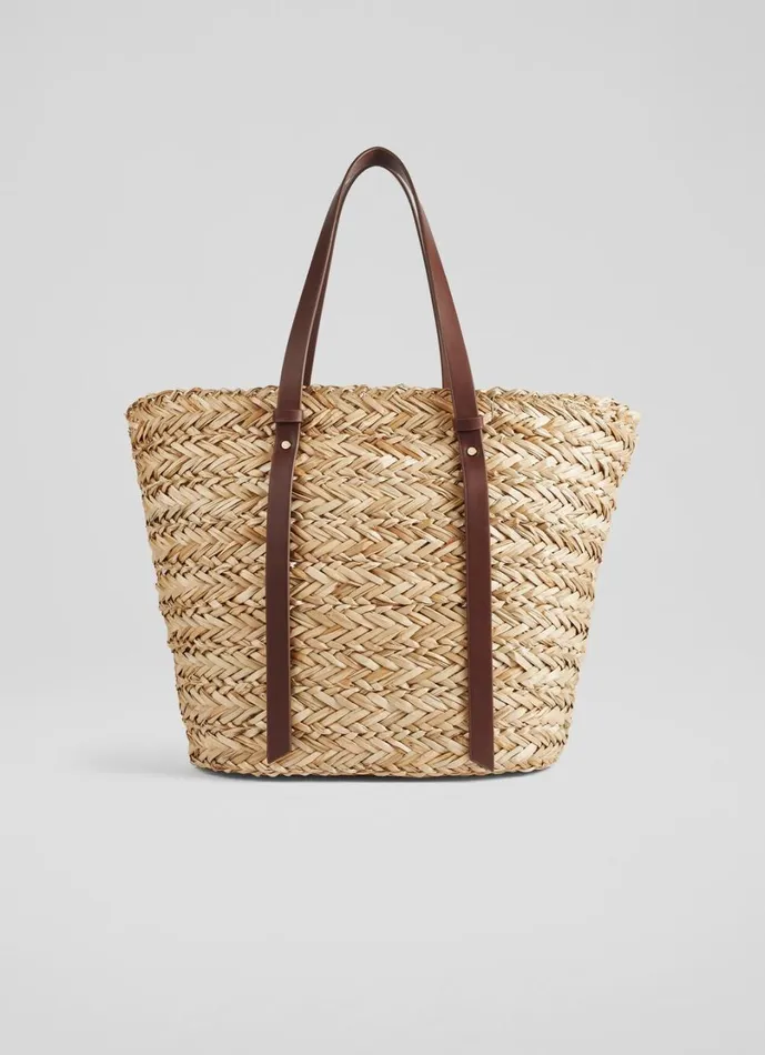 LKBennett Tote Bags Women Viola Natural Straw Brown Handles Basket Bag