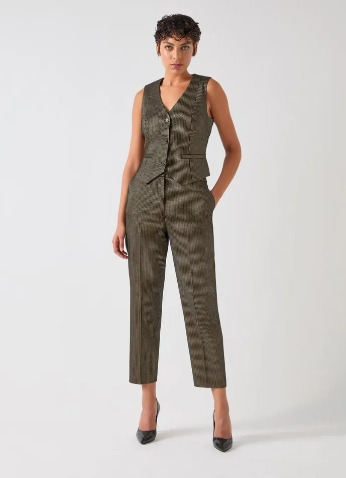LKBennett Trousers Women Bella Black and Gold Stripe Gold Trouser