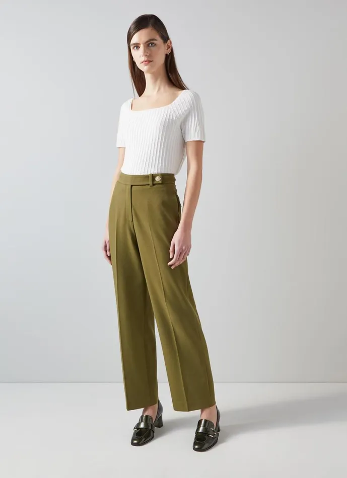 LKBennett Trousers Women Billie Olive Tailored LENZING ECOVERO Viscose Crop Wide Trouser