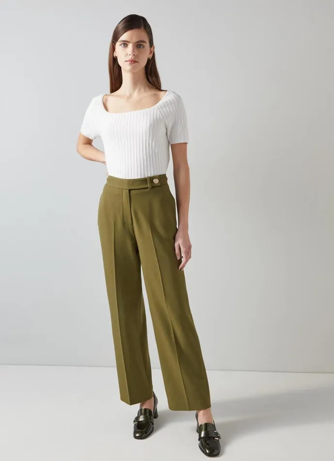 LKBennett Trousers Women Billie Olive Tailored LENZING ECOVERO Viscose Crop Wide Trouser LKBennett Trousers Women Billie Olive Tailored LENZING ECOVERO Viscose Crop Wide Trouser