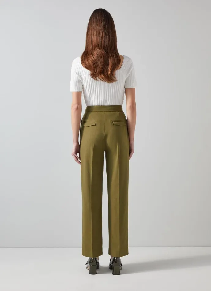 LKBennett Trousers Women Billie Olive Tailored LENZING ECOVERO Viscose Crop Wide Trouser LKBennett Trousers Women Billie Olive Tailored LENZING ECOVERO Viscose Crop Wide Trouser