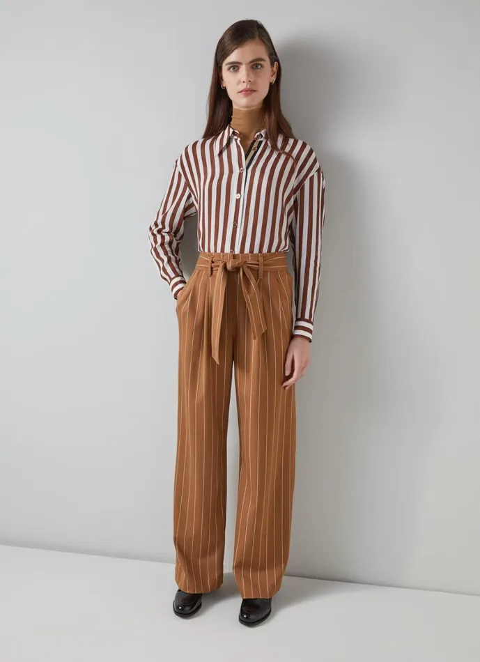 LKBennett Trousers Women Ellis Cognac Multi Stripe Fluid Trouser