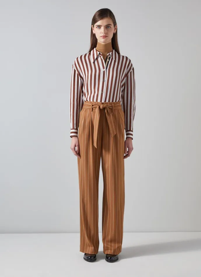 LKBennett Trousers Women Ellis Cognac Multi Stripe Fluid Trouser LKBennett Trousers Women Ellis Cognac Multi Stripe Fluid Trouser
