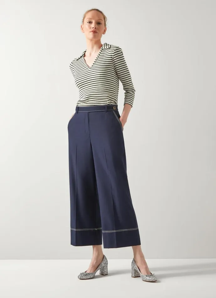 LKBennett Trousers Women Sophia Spring Navy and Cream Crop Trousers
