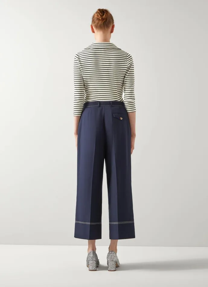 LKBennett Trousers Women Sophia Spring Navy and Cream Crop Trousers LKBennett Trousers Women Sophia Spring Navy and Cream Crop Trousers
