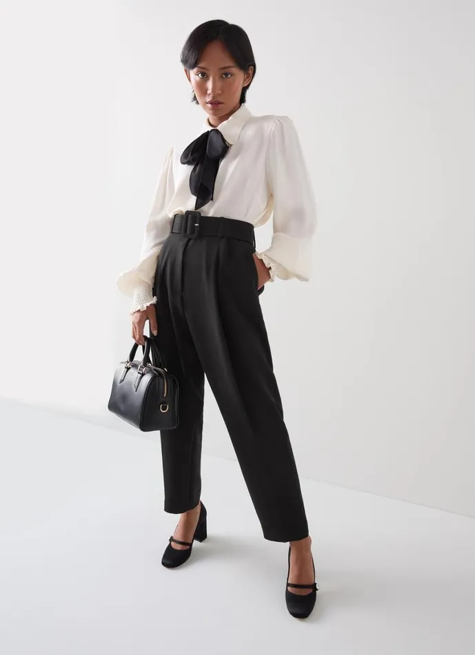 LKBennett Trousers Women Tabitha Petite Black Belted Crepe Trouser