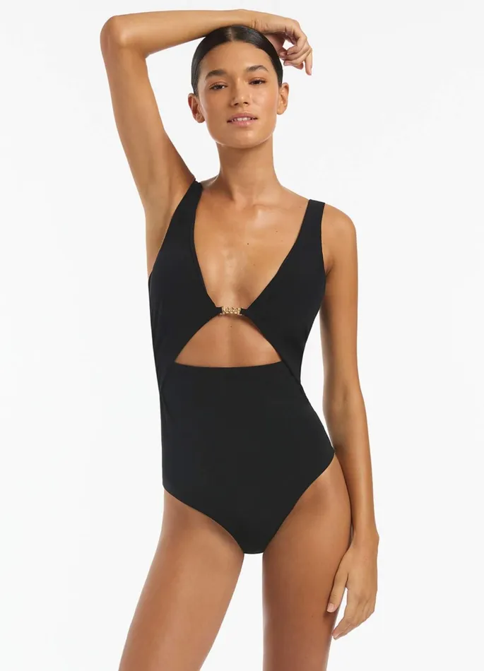 Lien Plunge One Piece Black Women JETS Australia Plunge One Piece