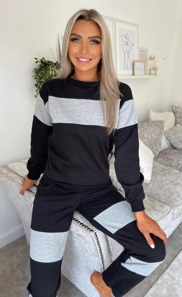 Lily Black Contrast Stripe Tracksuit Women Missfiga LoungewearTracksuits
