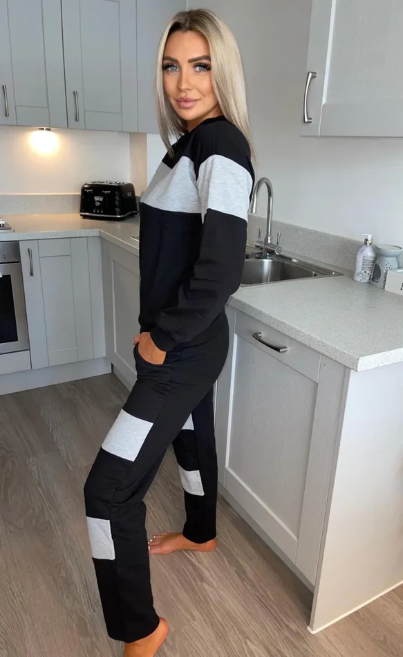 Lily Black Contrast Stripe Tracksuit Women Missfiga LoungewearTracksuits