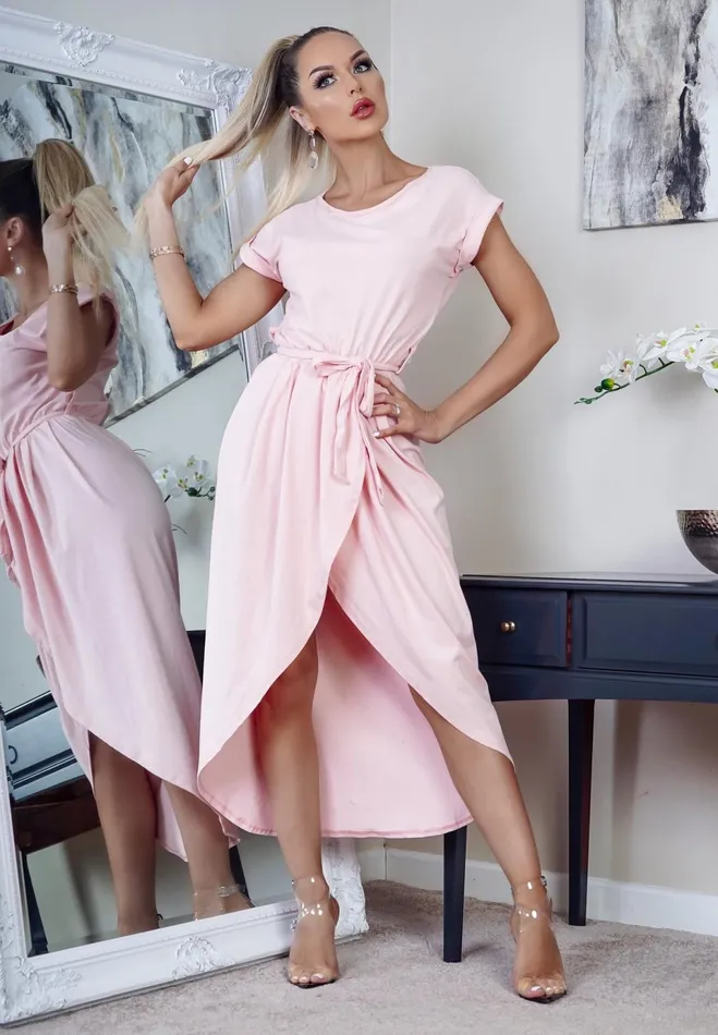 Madison Pink Short Sleeve Wrap Day Dress Women Missfiga Wrap Dresses