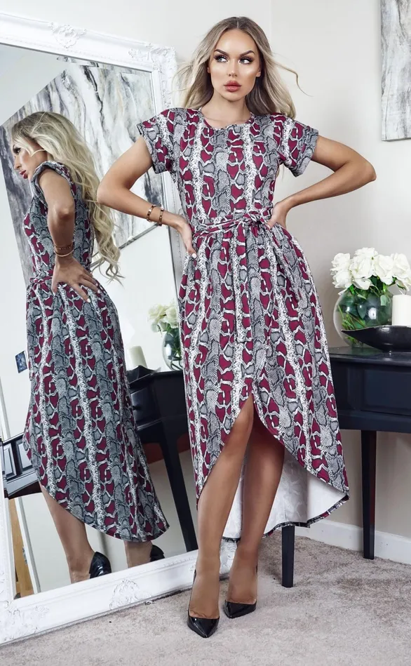 Madison Snake Print Short Sleeve Wrap Day Dress Women Missfiga Wrap Dresses