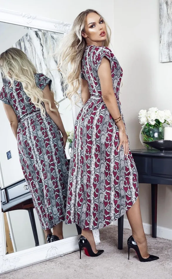 Madison Snake Print Short Sleeve Wrap Day Dress Women Missfiga Wrap Dresses