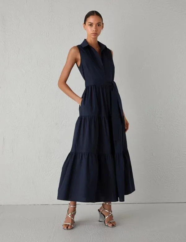 Marella Dresses Women Long Flounce Dress Navy Marella Dresses Women Long Flounce Dress Navy