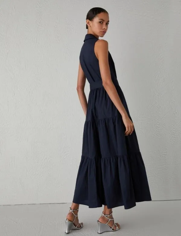 Marella Dresses Women Long Flounce Dress Navy Marella Dresses Women Long Flounce Dress Navy