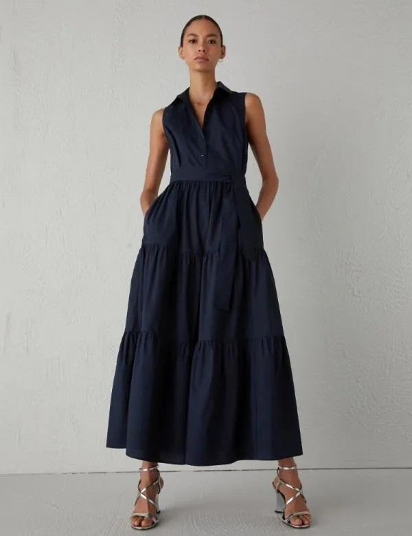 Marella Dresses Women Long Flounce Dress Navy Marella Dresses Women Long Flounce Dress Navy