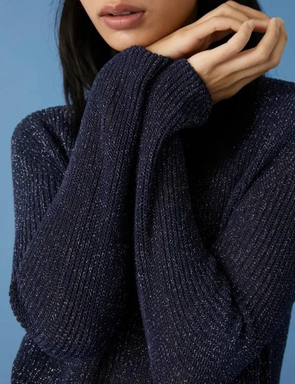 Marella Knitwear Women Lurex Sweater Midnightblue