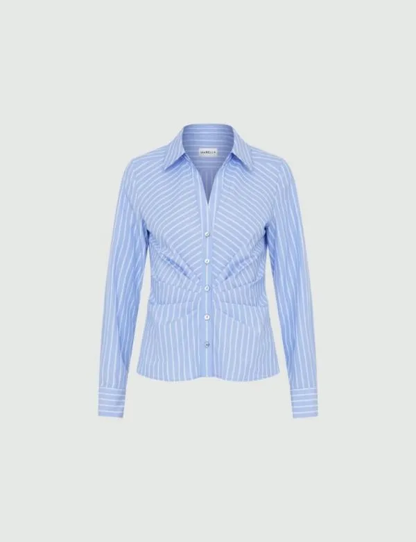 Marella Shirts Women Barstriped Cotton Shirt Light Blue