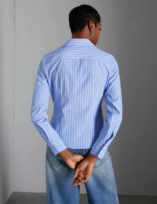 Marella Shirts Women Barstriped Cotton Shirt Light Blue